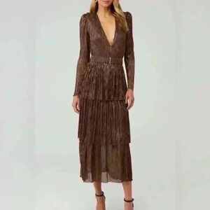 Sabina Musayev Carry Tiered Metallic Midi-Dress in Bronze